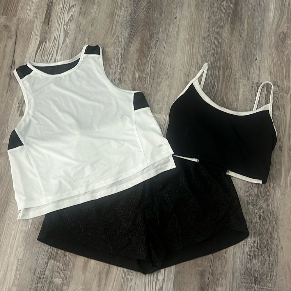 Marika short, tank, and bra set (tank & bra are Large and shorts are X Large)
